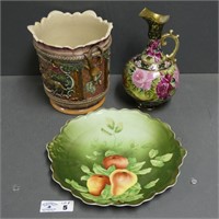 German Jardiniere Planter & Hand Painted Plate