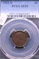 1922 D PCGS AU 53 LINCOLN CENT