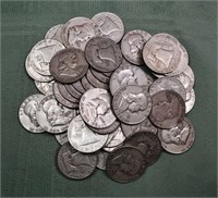 50 US Franklin silver half dollars