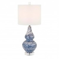 28 inch Table Lamp with Blue White Marbled Surface