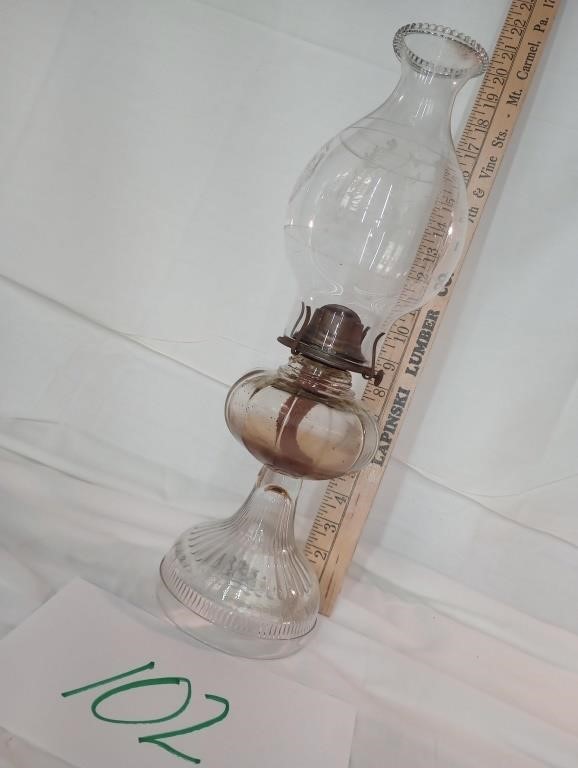VINTAGE CLEAR, GLASS OIL LAMP