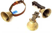 Three Brass Metal Bells and Leather Straps