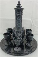 7 pc marble Sake decanter and cups