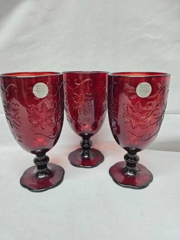 (3) Princess House Fantasia Tempered Goblets made