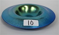 Art glass blue iridescent center bowl, 8 1/2"