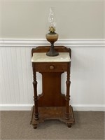 Walnut Single Drawer Marble Top End Stand