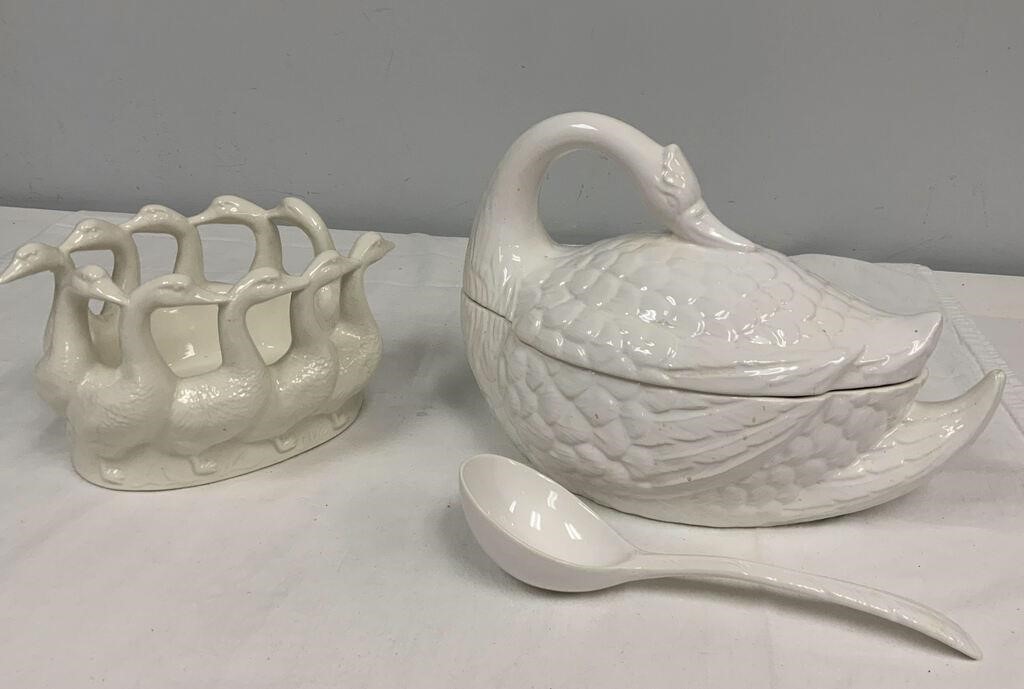 Gaggle of Geese Fruit Bowl, Swan Soup Tureen