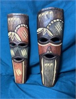 2 Hand Carved Wooden Tribal Masks Home Decor