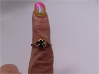 10kt Ylw Gold sz4.5 Ring w/ Dark/Dmd Stones 1.7g