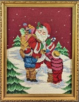Framed Cross Stitch Embroidery Santa Claus With Ki