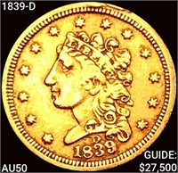 1839-D $2.50 Gold Quarter Eagle CLOSELY UNCIRCULAT