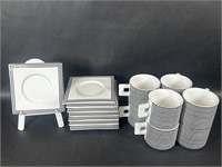 Set of 8 Mique Black & White Saucers & Cups