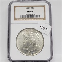 NGC 1922 MS63 90% Silver Peace $1 Dollar