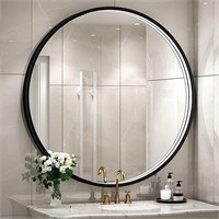 32 Inch LED Black Frame Round Bathroom Mirror