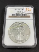 1991 American Eagle silver dollar, NGC MS 69