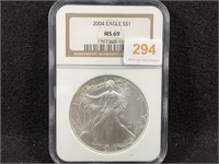 2004 American Eagle silver dollar, NGC MS 69