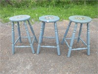 3 SWEET TOLE PAINTED WOODEN STOOLS 24 INCHES TALL