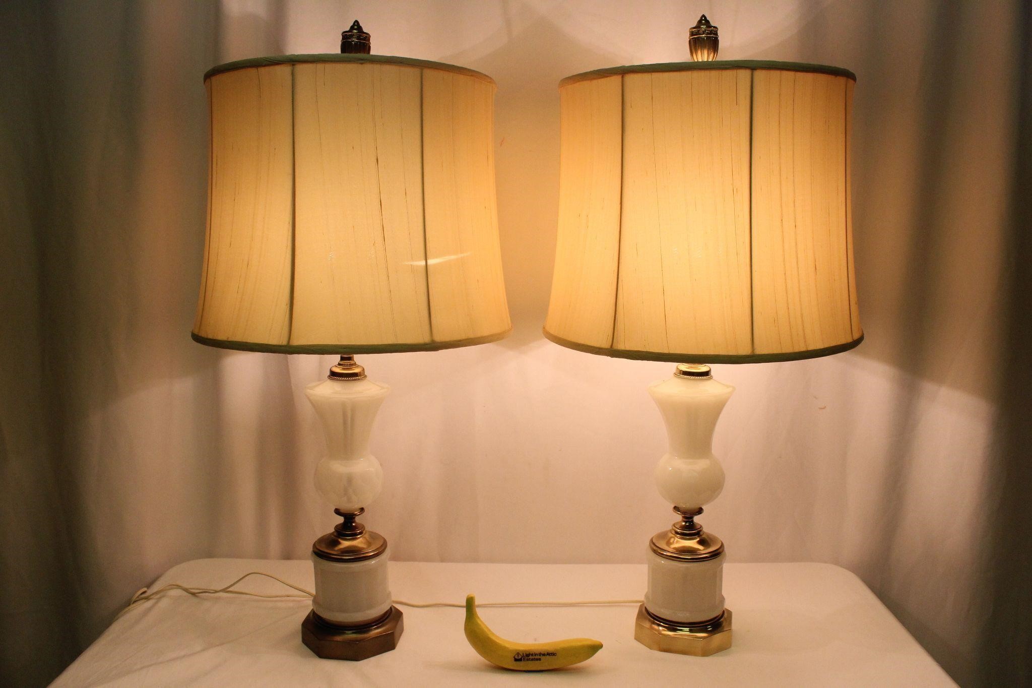 Pr. Mid-Cent. West Wood Lamps & E. Alden Shades