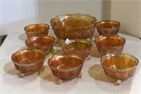 Beautiful carnival glass footed berry bowl set