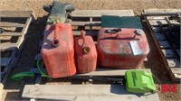 pallet of Boat Fuel Tank , 2 Gas pails,