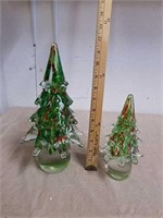 Two decorative glass Christmas trees