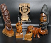 Wood Carved Figurines. Lot of 6