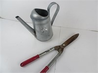 Tin Watering Can and Pruning Shears