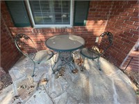 Patio Set Table 2 Chairs Wrought Iron w/Glass