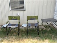 2 lawn chairs and mini folding table