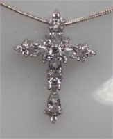 Sterling White Sapphire Cross Pendant Necklace