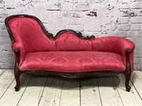 Victorian Style Upholstered Carved Wood Settee