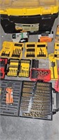 Toolbox with contents - drill bits, staples