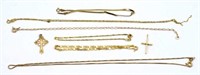 9ct gold chains, crosses and scrap group
