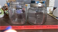 2 Large Vintage Cookie Jar Style Jars 1 w/ Lid