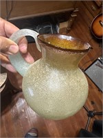 Old hand blown OVERSHOT art glass pitcher Czech