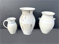 3 PIECE POTTERY. VASE,PITCHER,URN