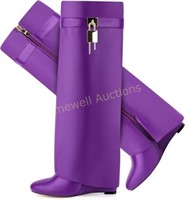 CDHYX Fold Over Boots Pointy Wedge 11 Purple