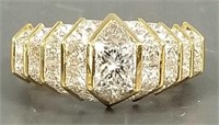 Tested 14k gold ring set with many princess cut