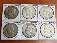 6 Franklin Half Dollars (see photos)