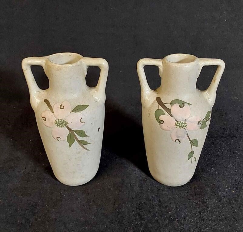 Double Handled Hand Painted Bud Vases