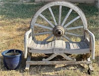 Vintage Wagon Wheel Wooden Bench