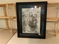 Mother & Child Charcoal Art Custom Framed &