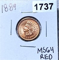 1889 Indian Head Penny CHOICE BU RED