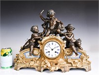 A Large Gilt & Patinated Bronze Mantel Clock 19thC