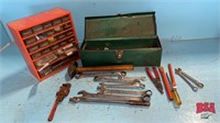 Tool Box w/ Hammer, wrenches, sockets, Screw