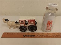 Cast Iron Horse & Milk Cart, Half Pint Milk Bottle