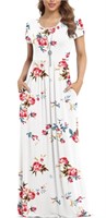 P3455  Asklazy Casual Maxi Dress, Floral White, L