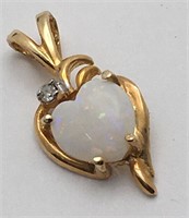 10k Gold, Diamond & Opal Pendant