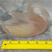 Frosted Pink Glass Swan Candle Votive/Trinket Dish