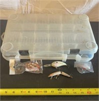 Fishing lures including new, and plastic storage